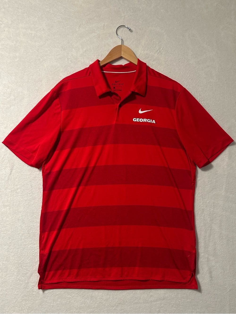 Nike Men's Red Georgia L Polo striped Nike Drifit Georgia Bulldogs short sleeve